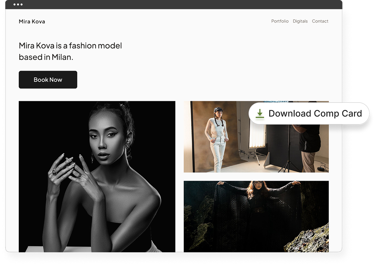 Un portfolio di modelle/i di una sola pagina e in più lingue.