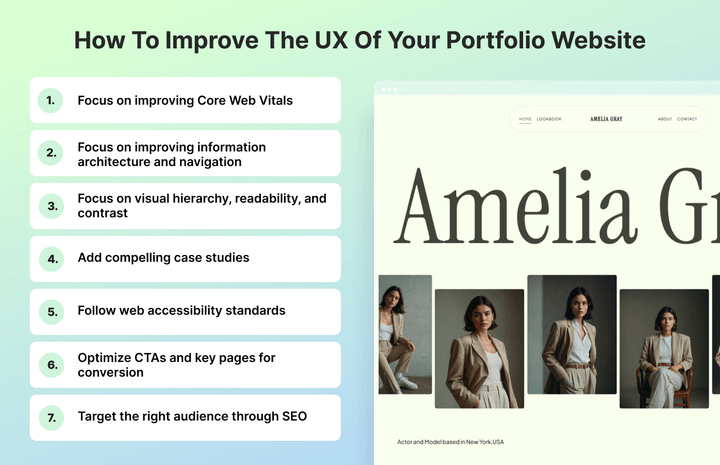 Infografica che mostra come migliorare l'esperienza utente del tuo sito web portfolio