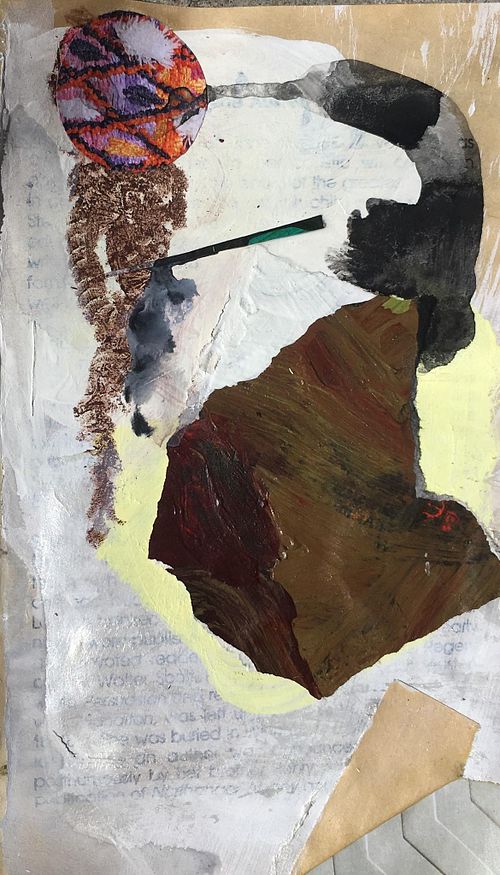 Ephemera 10 of 12, 2017, Acrylic, watercolor, collage, oil pastel, ink, and colored pencil on paper, 7"x4"