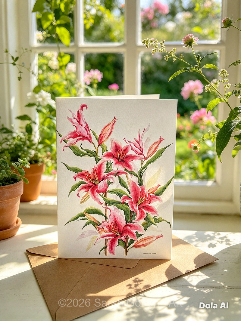 Stargazer Lilies Botanical Portrait | Art Card | with Envelope | Watercolour