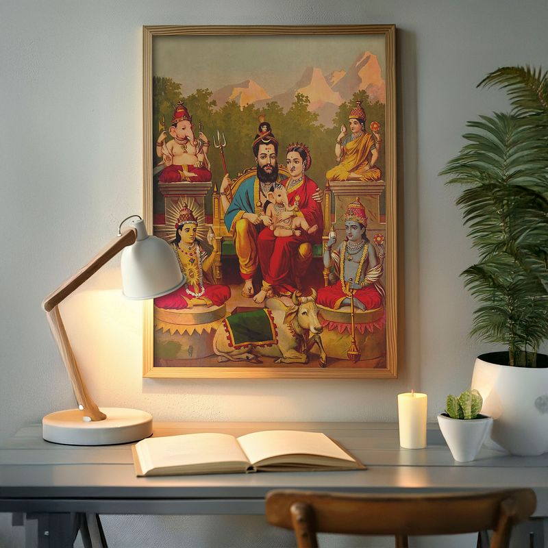 Mahadev Parvati – A Divine Family Portrait by Raja Ravi Varma