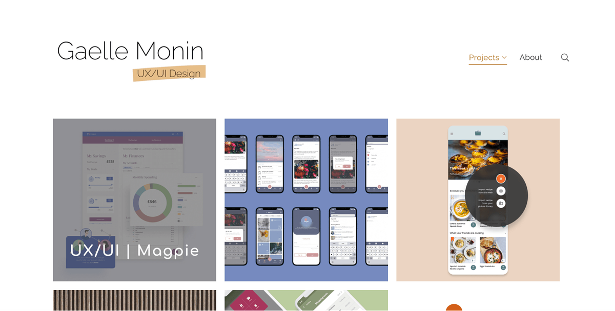 Sitio web del portafolio UI/UX de Gaelle Monin