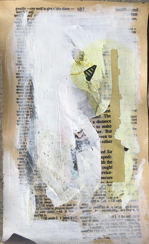 Ephemera 11 of 12, 2017, Acrylic, watercolor, collage, oil pastel, ink, and colored pencil on paper, 7"x4"
