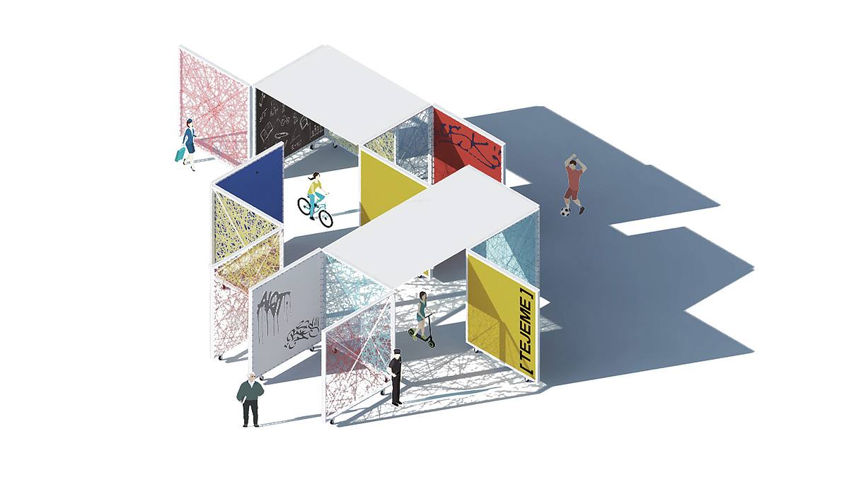 isometria esquematica intervencion modular urbana miraflores