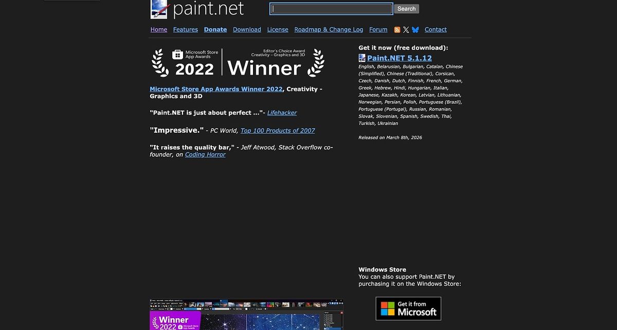 Paint.NET homepage