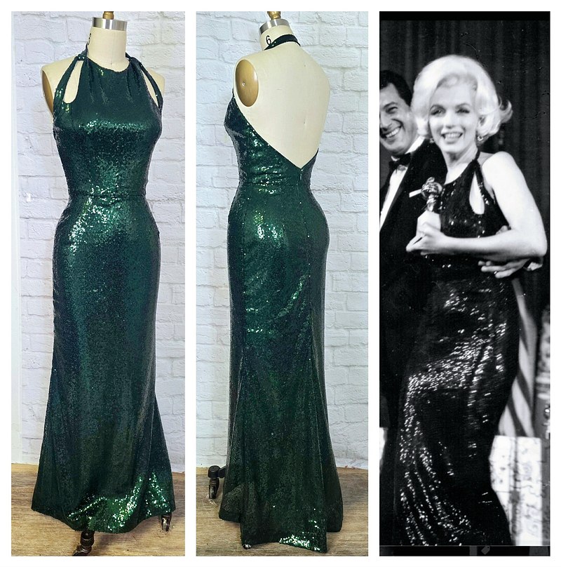 marilyn monroe green sequin dress Marilyn Monroe's 1962 Golden Globes Green Gown by Norman Norell