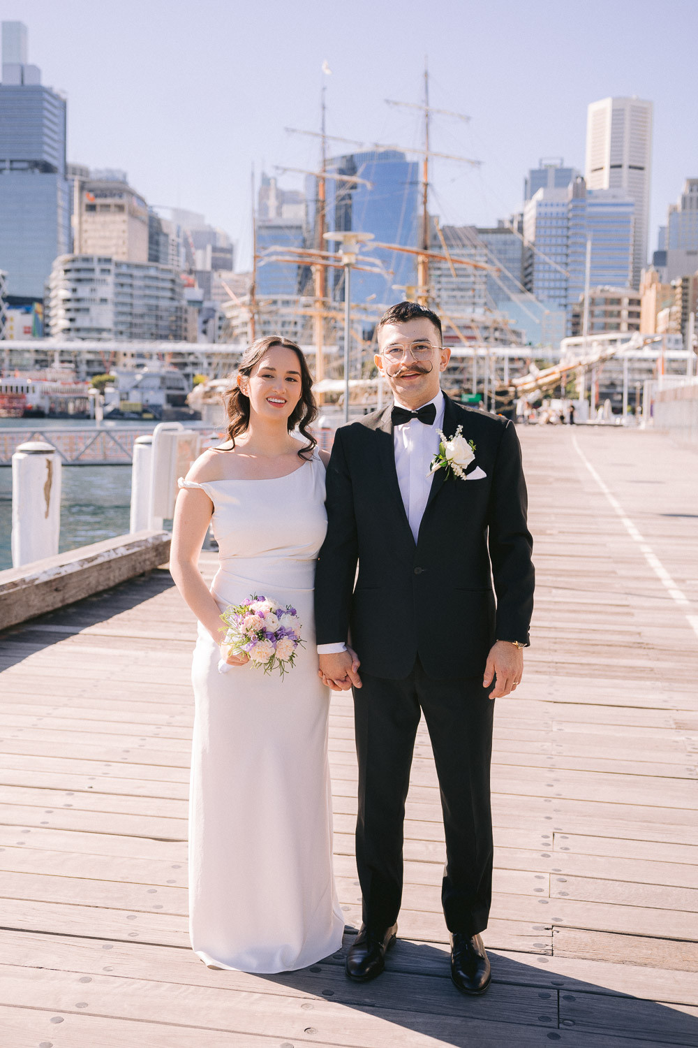 bride and groom at the foreshore of Pyrmont after their wedding ceremony at Pyrmont Wedding Registry
