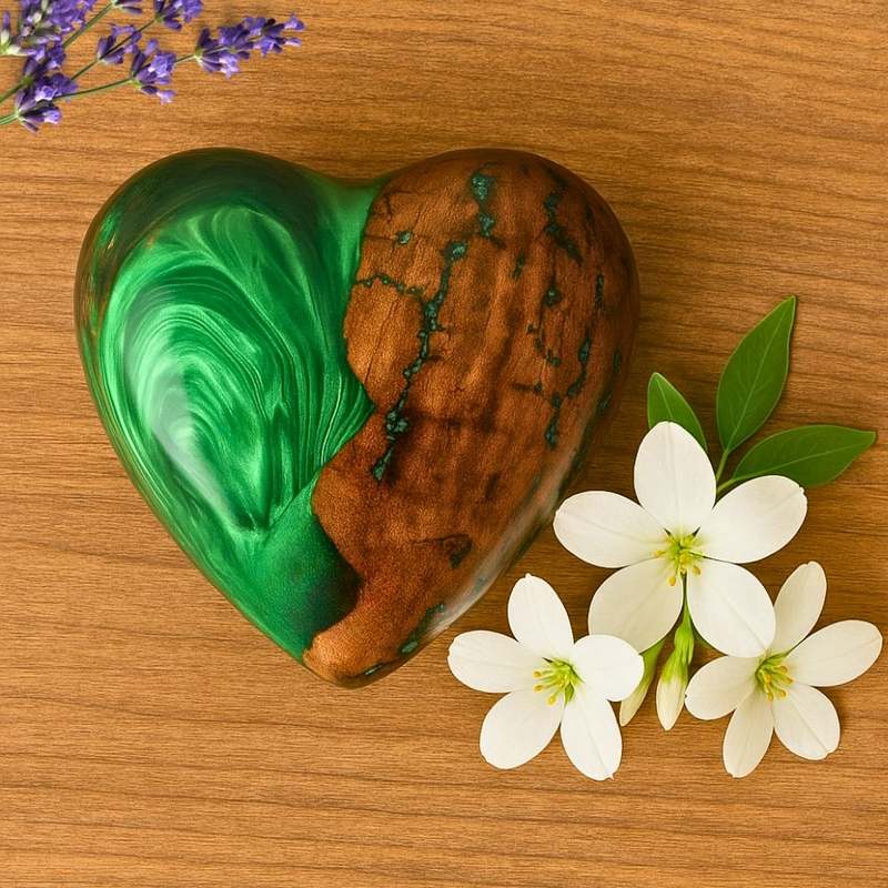 Heart Shape Small Wood Keepsake Urn | Wood mixed with Epoxy Resin