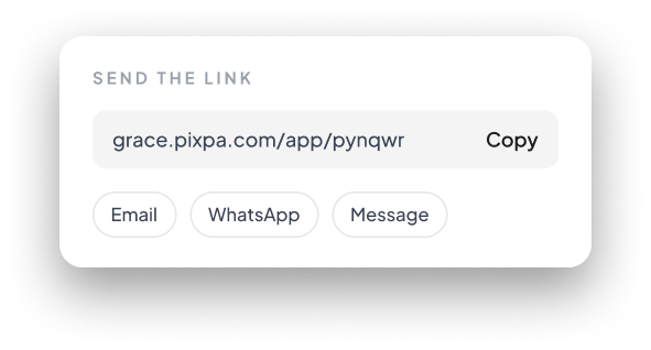 Sending the Gallery Link by email, WhatsApp or message