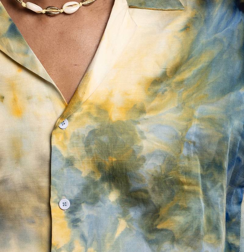 Linen Satin Cuban Collar Shirt - Golden Hour