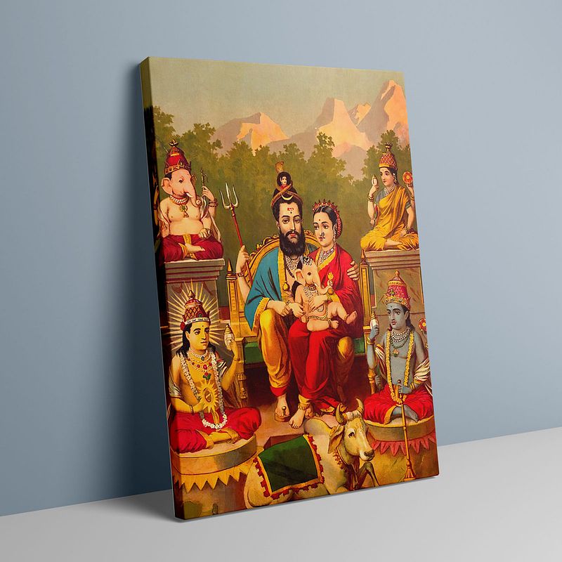 Mahadev Parvati – A Divine Family Portrait by Raja Ravi Varma