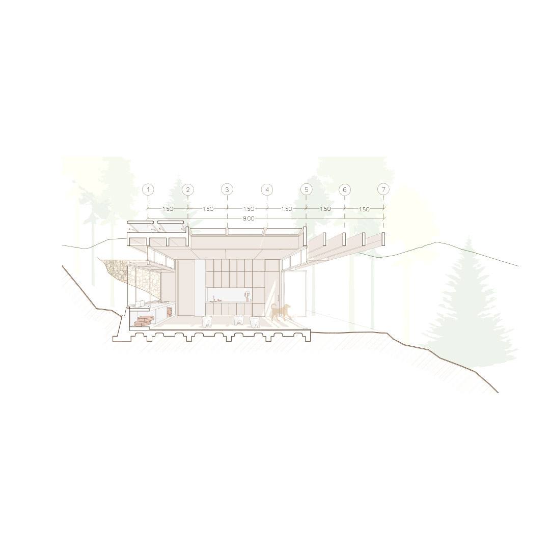 corte arquitectura refugio yoga integraci&oacute;n paisaje Portugal secci&oacute;n