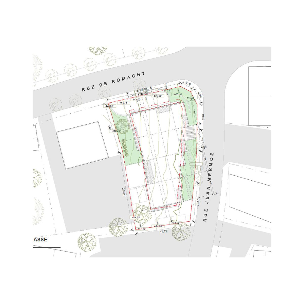 plano de ubicaci&oacute;n edificio multifamiliar annemasse francia arquitectura residencial
