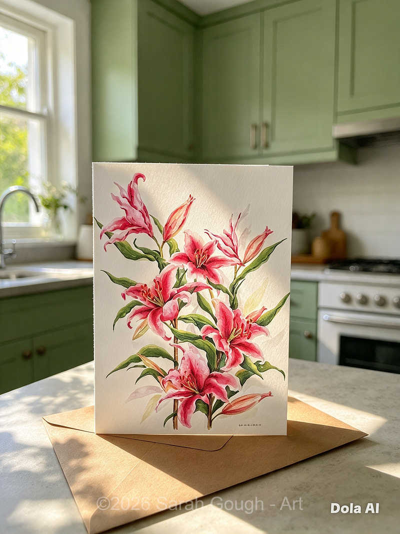Stargazer Lilies Botanical Portrait | Art Card | with Envelope | Watercolour