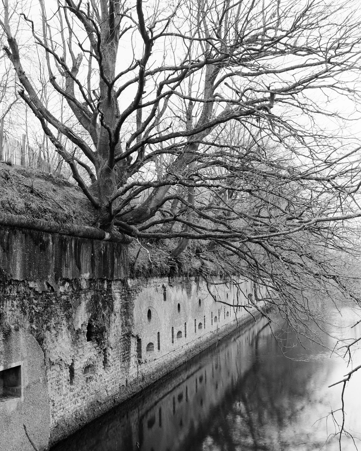 Escarp galleries with shooting holes for additional moat defense at Fort III