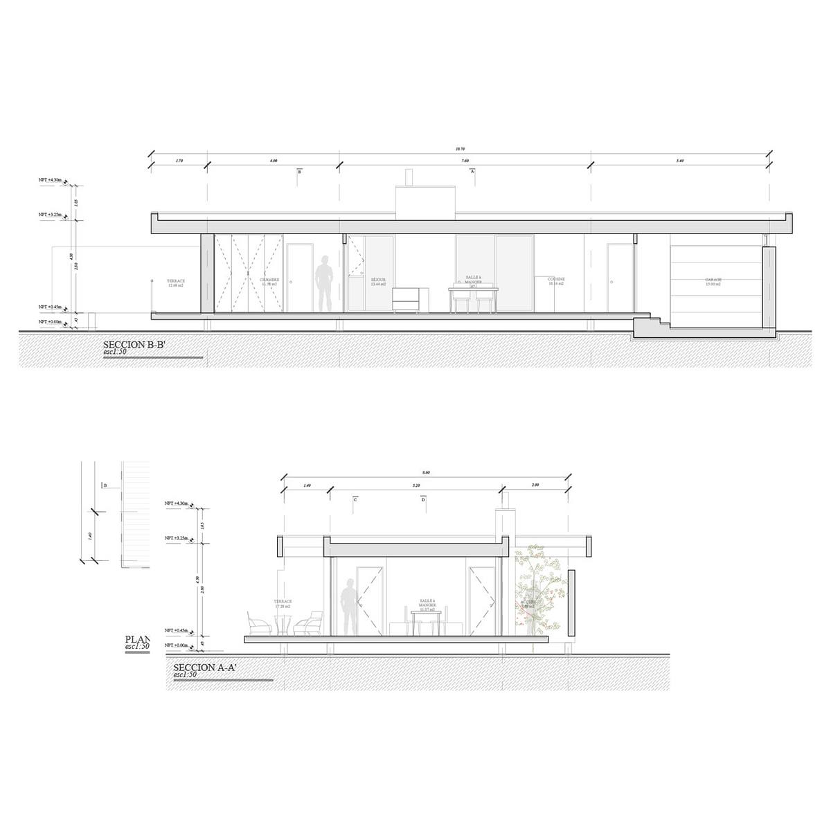 corte arquitectura casa retiro seccion vivienda naturaleza francia