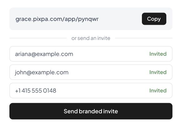 Copying a Gallery Link and sending a branded invite