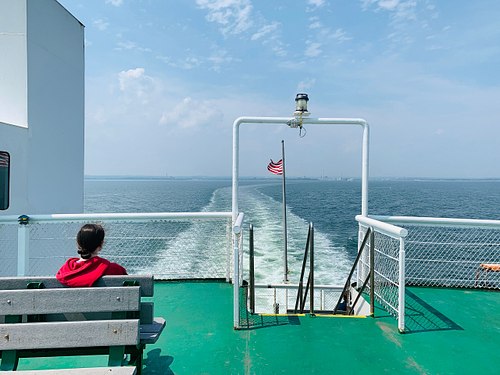 Girl in red on Port Jeff Ferry