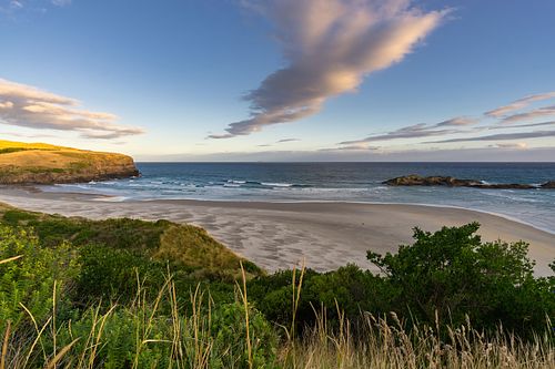 Seascapes, ocean, waves, shores, sand, rocks, surf, clouds, sky, travel, nature, landscape, seaside, beach, Tomahawk, Dunedin, Otago, South Island, New Zealand, sunset, sunrise, lineup, break, session