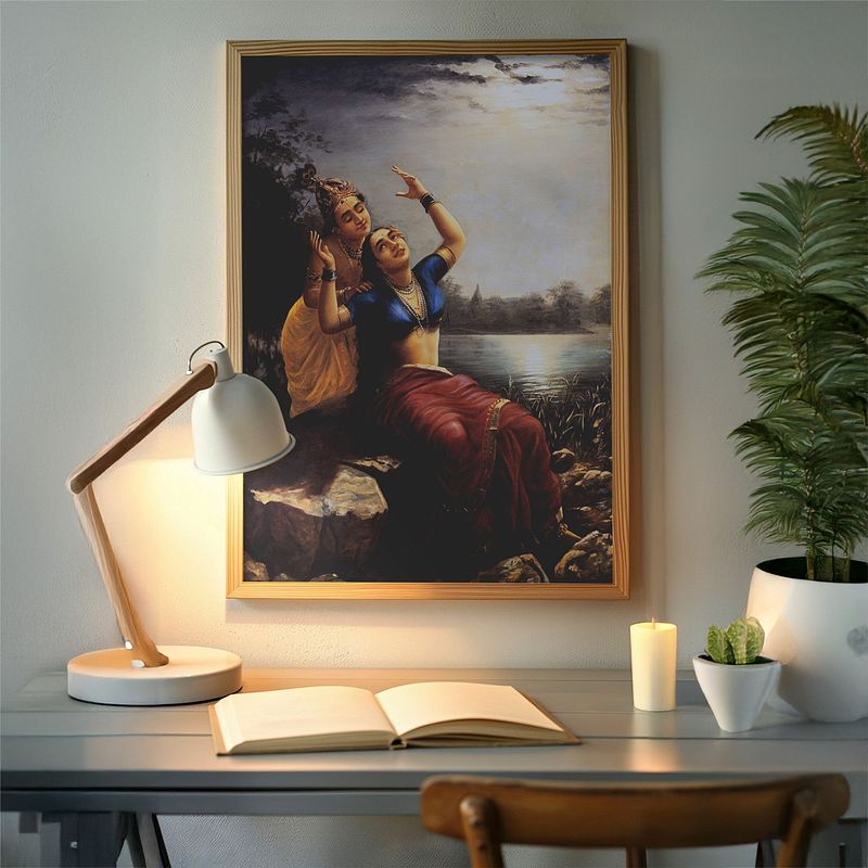 Radha and Madhav (Krishna) – A Moonlit Devotion by Raja Ravi Verma