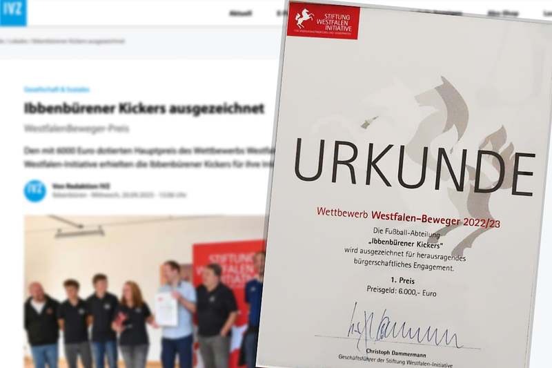 Ibbenbürener Kickers mit Westfalen-Beweger-Preis ausgezeichnet