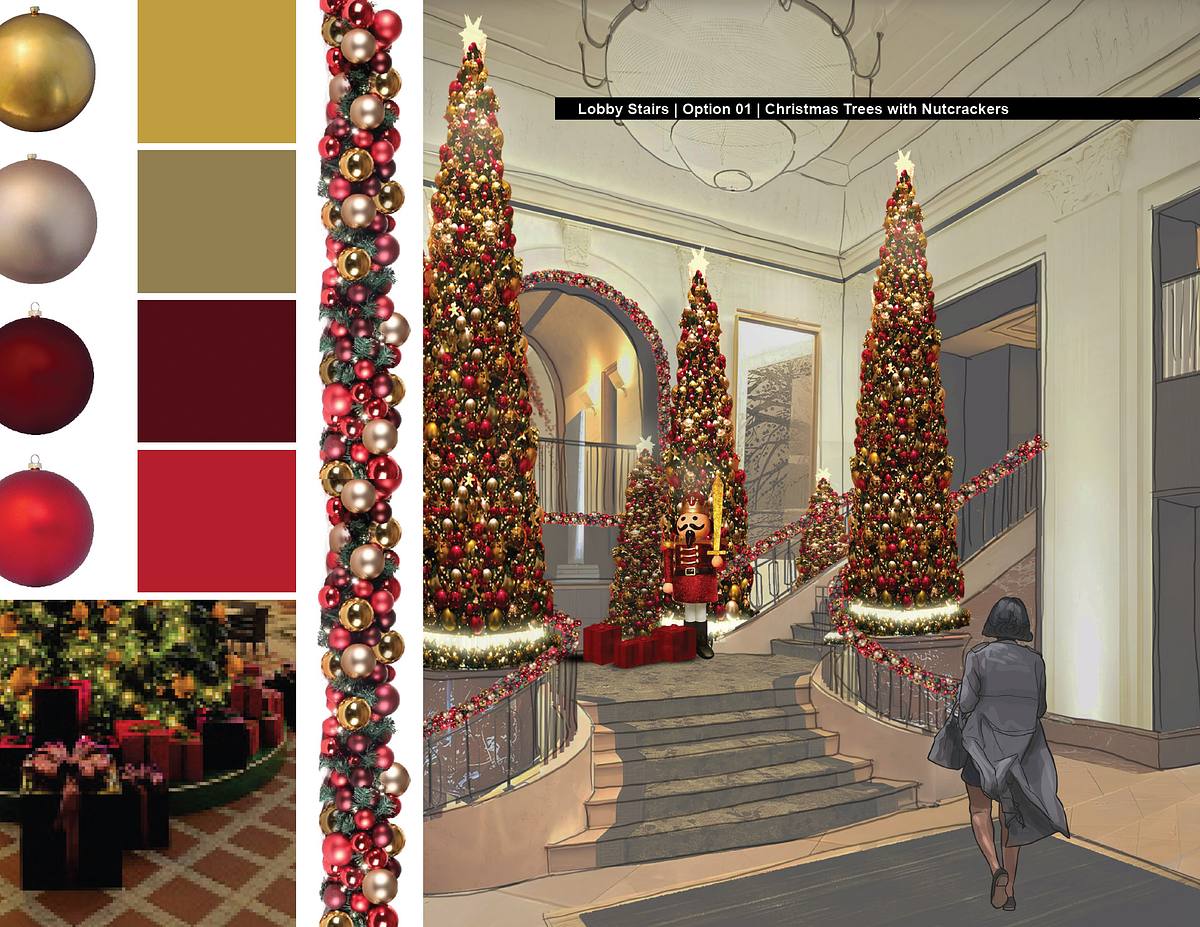 christmas color palette luxury hotel decoration red green gold