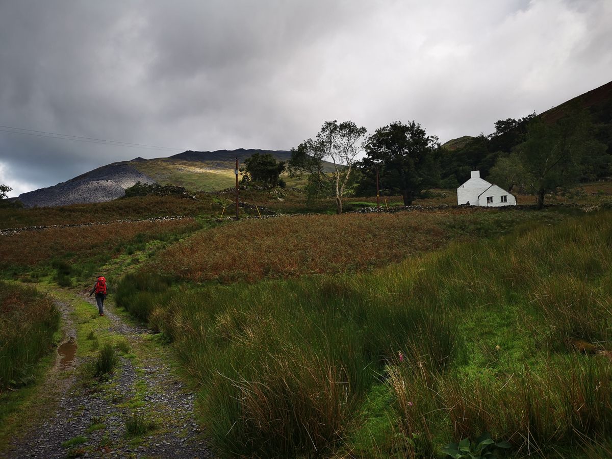Mountain landscape in Wales with dramatic weather during a multi-day hiking journey through the Welsh mountains.
