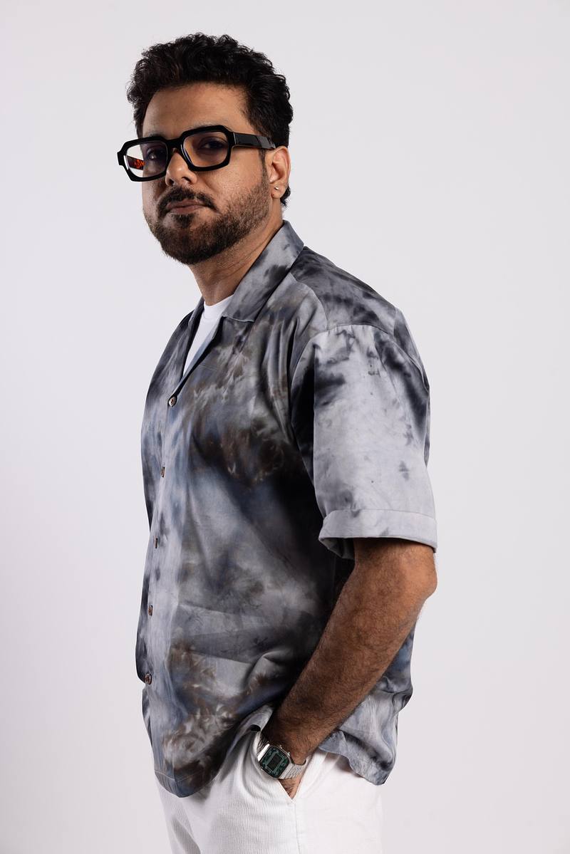 Cuban Collar Shirt - Charcoal Sky