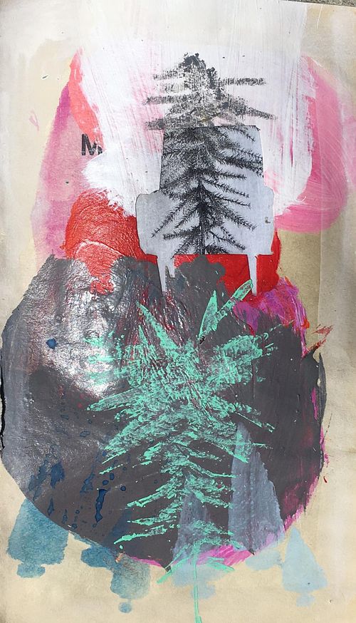 Ephemera 7 of 12, 2017, Acrylic, watercolor, collage, oil pastel, ink, and colored pencil on paper, 7"x4"