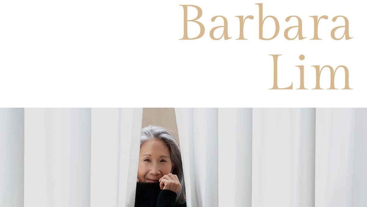 Barbara Lim's modeling portfolio, serif name over an editorial curtain shot