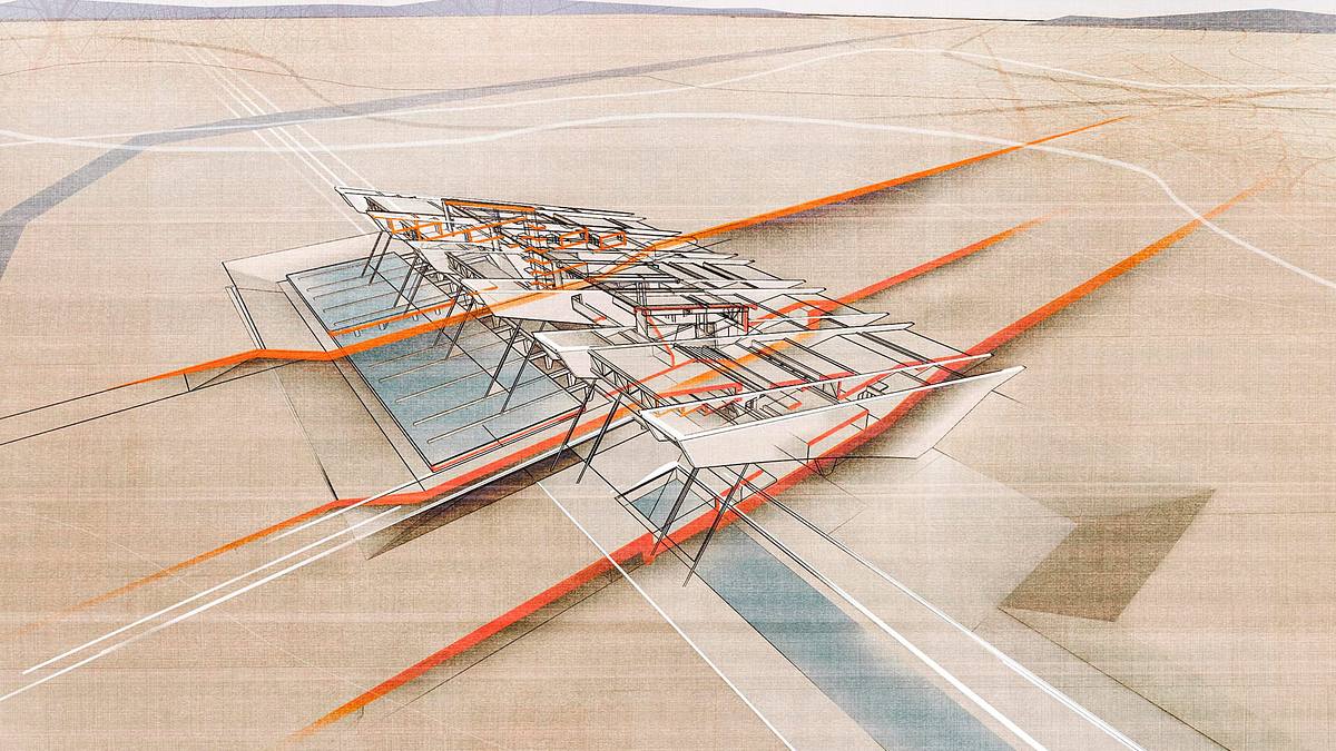 esquema volumetrico hyperloop cubierta dinamica las vegas