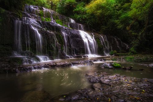 Waterfall, stream, river, creek, flowing water, long exposure, nature, landscape, travel, hiking, adventure, escape, light, rocks, moss, ferns, forest, Catlins, Dunedin, New Zealand, South Island, Otago, Purakaunui