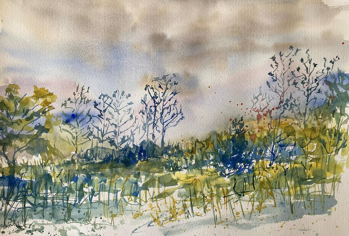 Cape Town plein air watercolour painting of the Constantia Greenbelts in Spring