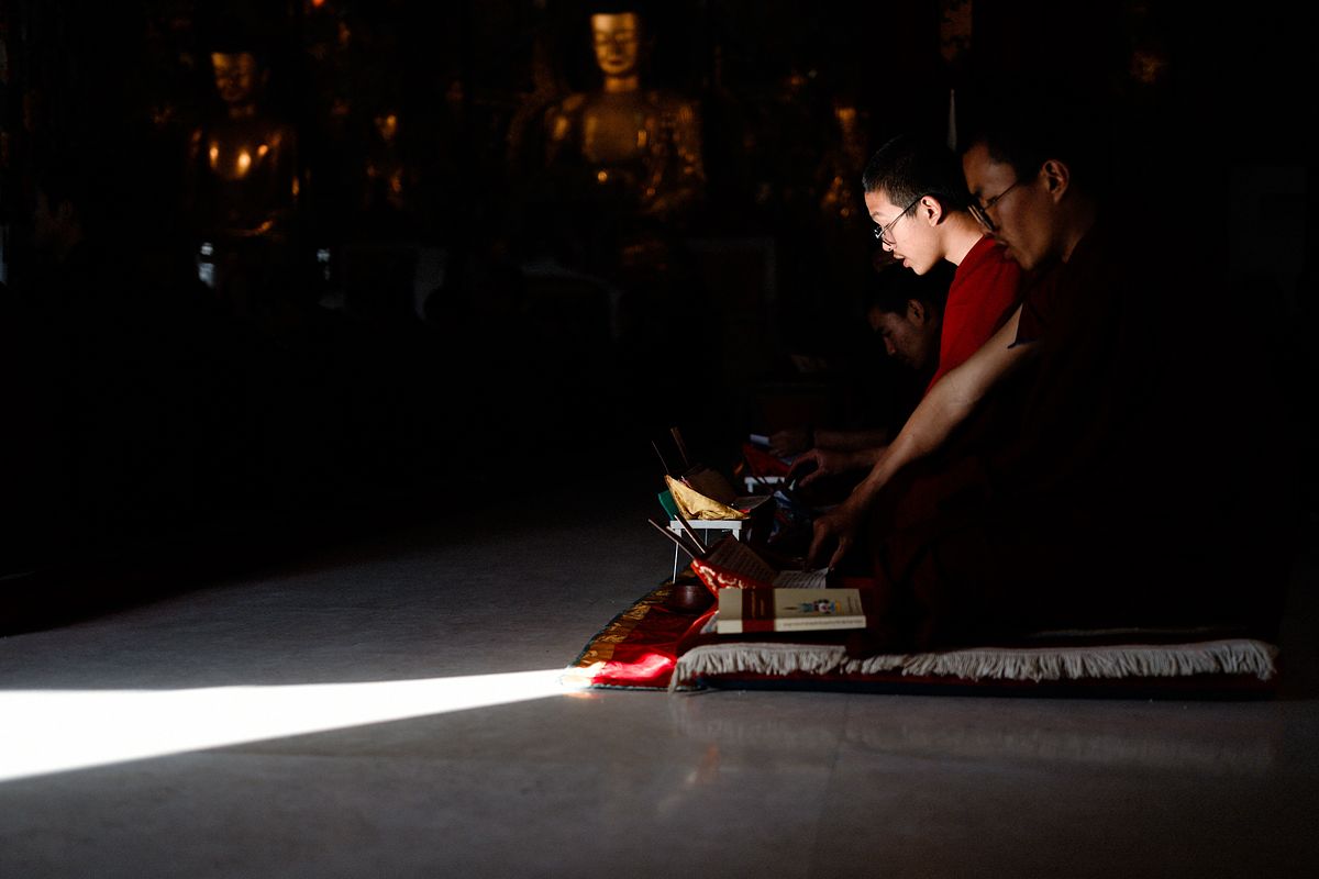 Buddhist monks in a temple in Kathmandu Valey
