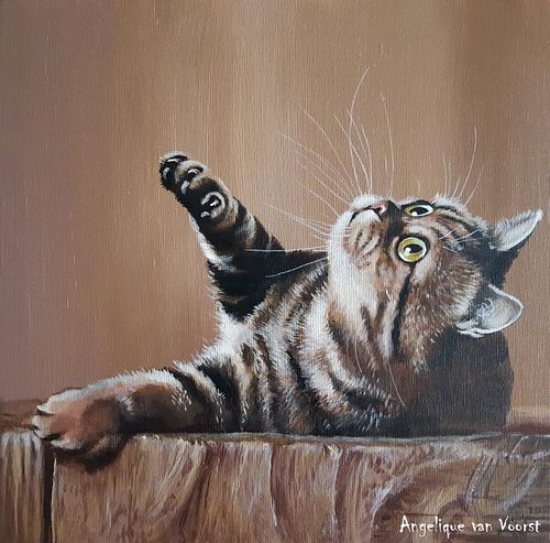 Colorful cat portrait painting capturing character and expression