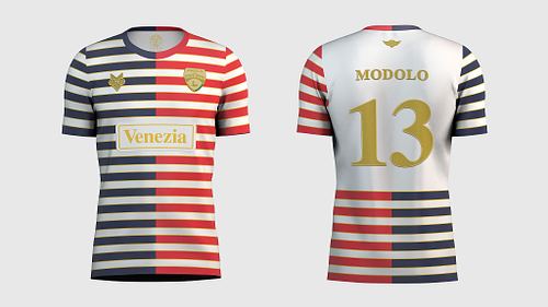Front and back views of Venezia FC away shirt concept displayed side by side.