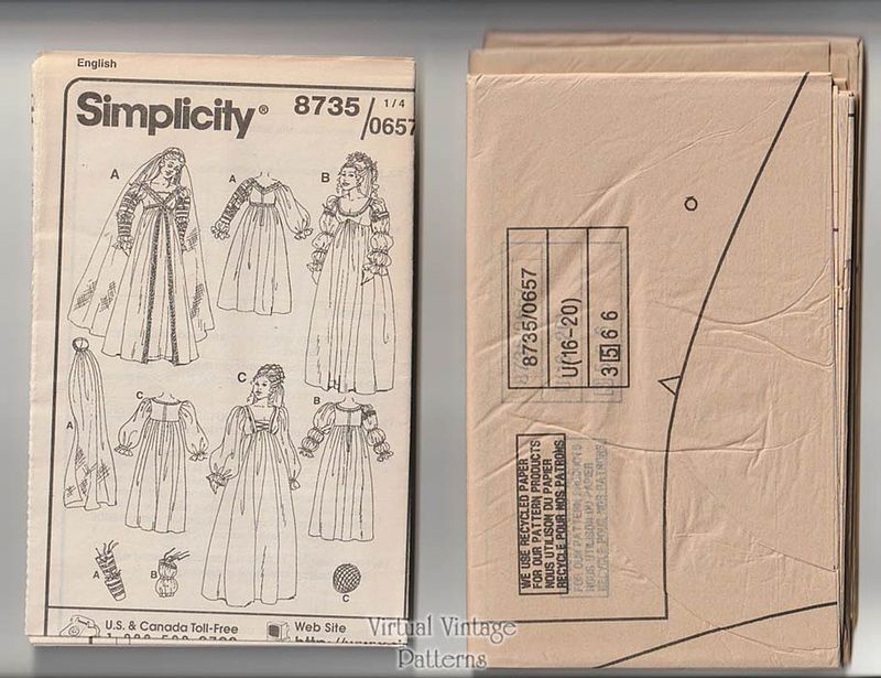Simplicity 8735, Women's Renaissance Costume Pattern, 16-20