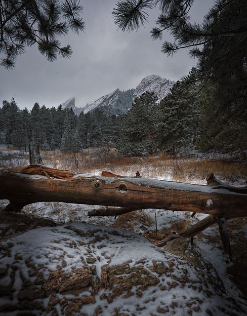 Mountains, ridge, hike, adventure, nature, landscape, Rocky Mountains, Colorado, winter, boulder, sky, clouds, shadows, flatirons, snow, frozen, trees, front range, travel, NCAR
