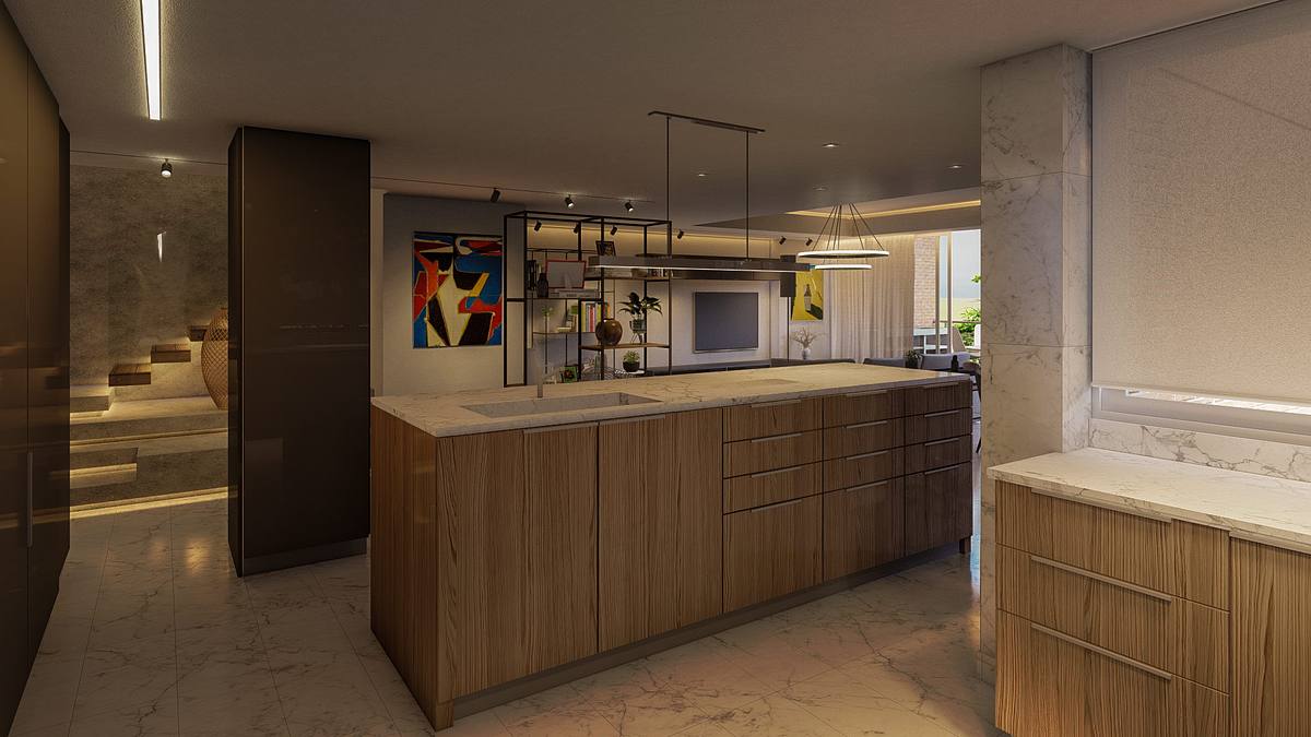 interior apartamento remodelado espacio abierto cocina sala comedor Caracas
