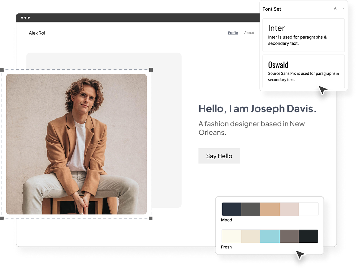 Building a fashion portfolio website in the Pixpa editor