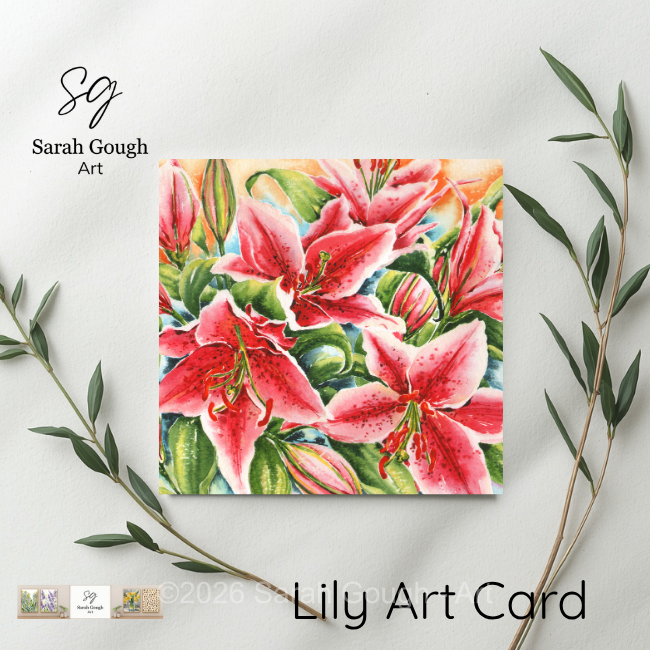 Stargazer Lilies | Floral Art Card | Watercolour Original Illustration | Kraft Envelope