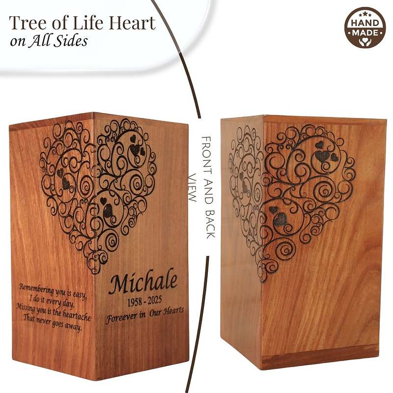 Heart Shape Tree of Life Wood Cremation Urn Box