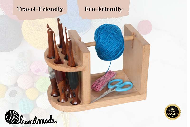 Handcrafted wooden yarn holder and crochet organizer