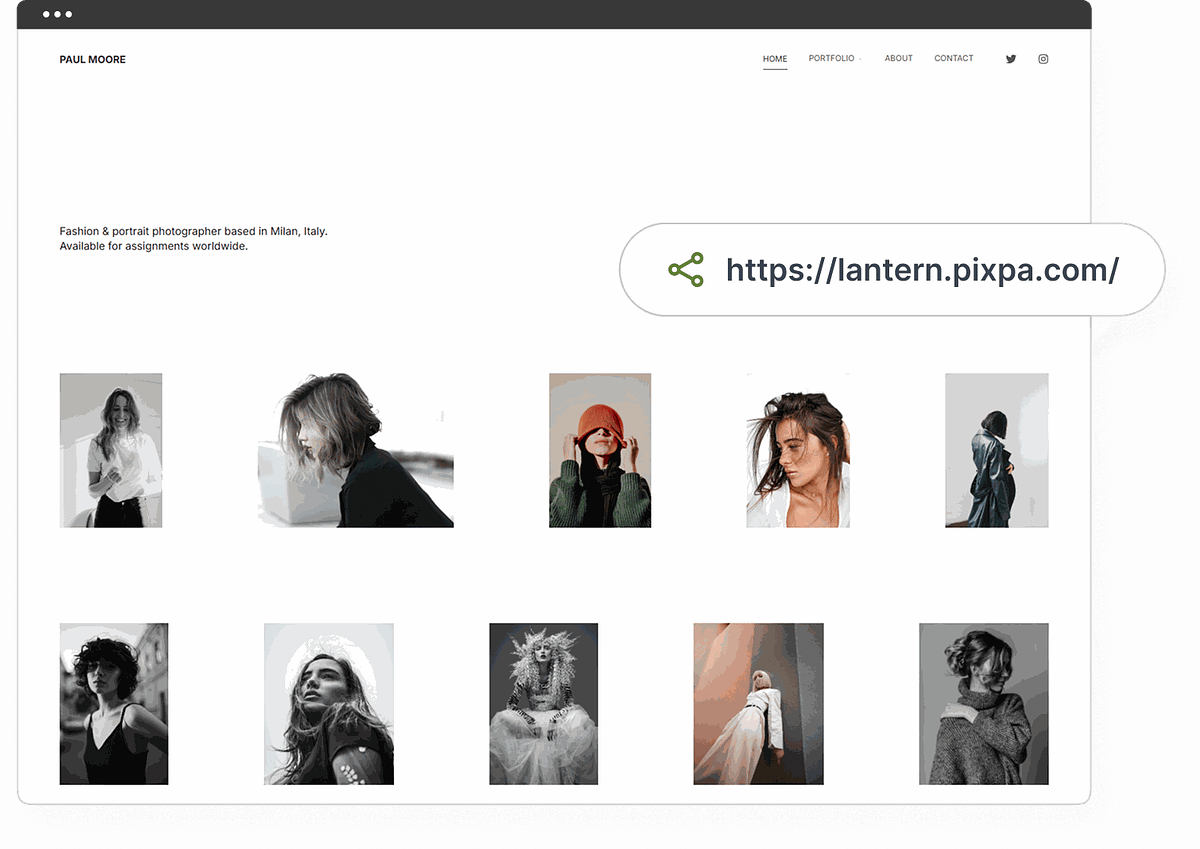 Private lookbook gallery shared as one link from a fashion portfolio website