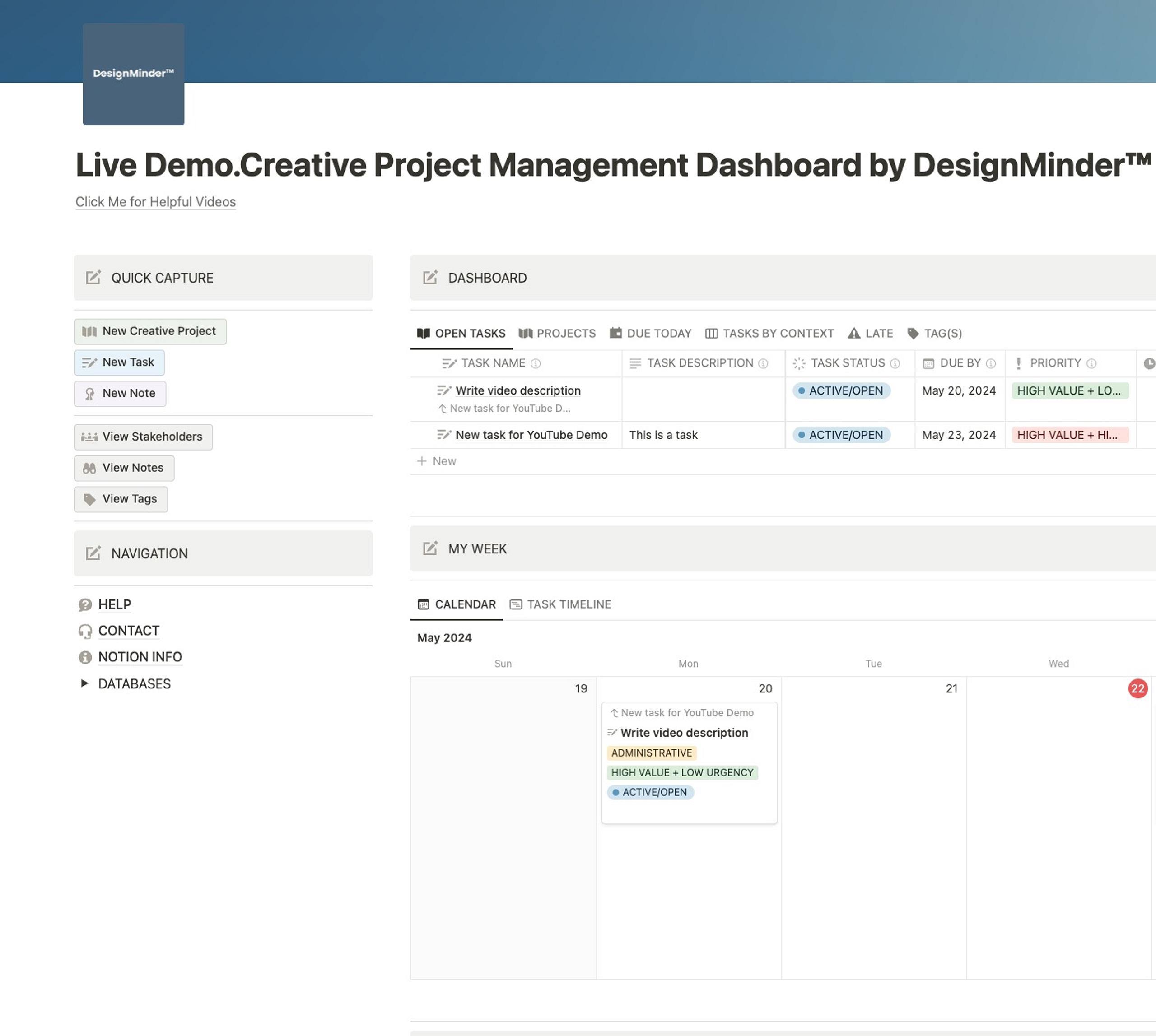 The Creative Project Management Notion Dashboard by DesignMinder&trade;