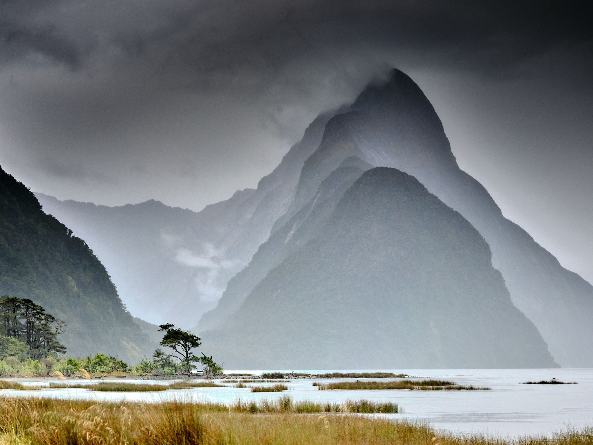Mitre Peak in the Mist - Milford Sound, New Zealand