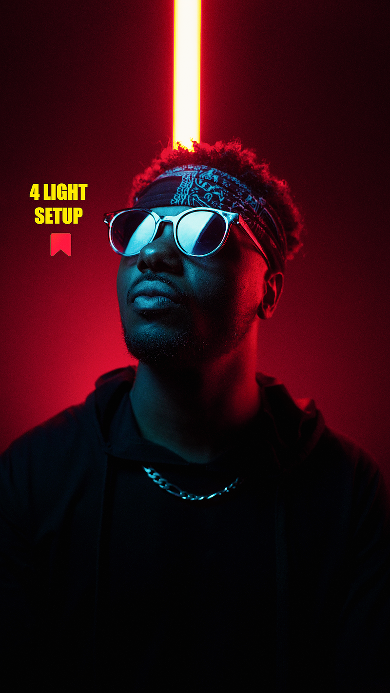 4 Light Red & Blue Backlit Tube light Setup