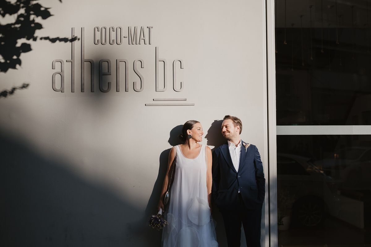 romantic wedding couple at Coco-Mat Athens BC hotel in Athens Greece &ndash; luxury destination wedding photography