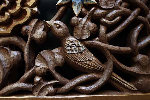 vesper sparrow carved by hand by Wes Baker and painted by Kelly Baker for tabernacle crown