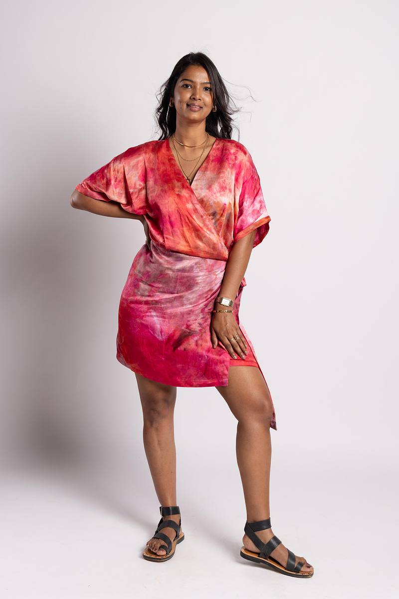 Kimono Wrap Dress - Scarlet Sky